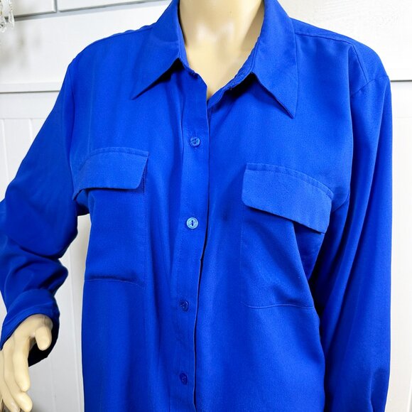 APT 9 Long Sleeve Button Up Blouse Royal Blue Slimming Top Button Down XL - Picture 5 of 6